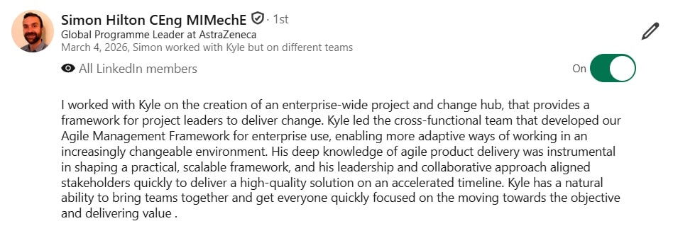 LinkedIn recommendation from Simon Hilton CEng MIMechE